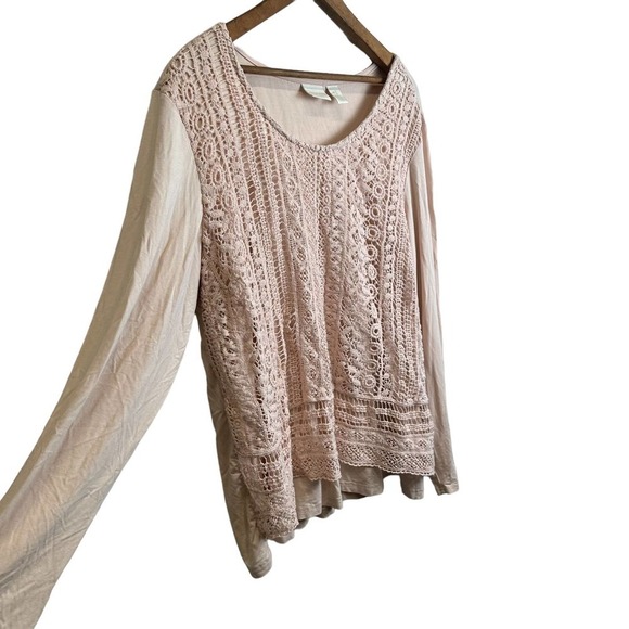 Chico’s Blouse‎ Women’s Sz. XL Cream/Light Pink 3/4 Sleeve, Round Neck - Picture 2 of 9